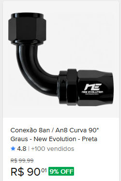 Comparação de preço de Conexão 8an / An8 Curva Reta - New Evolution - Preta