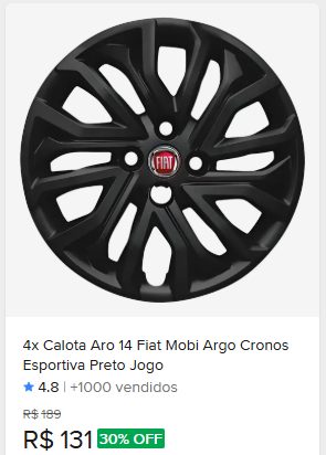 Comparação de preço de 4x Calota Aro 14 Palio Siena Mobi Argo Cronos Uno