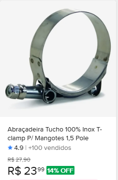 Comparação de preço de Abraçadeira Tucho Inox 1,5 Polegadas / 34x40mm Prateado