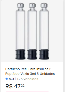 Comparação de preço de Cartuchos Esteril Descartáveis Insulina 3ml 20 Unidades