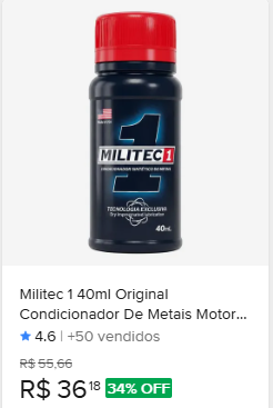Comparação de preço de Condicionador De Metais Para Motores Diesel Militec-1 40ml