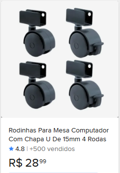 Comparação de preço de 4 Rodizio De Mesa Com Chapa U De 15mm (4 Rodas)