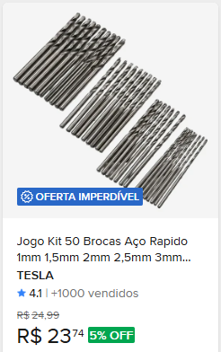 Comparação de preço de Jogo Kit 50 Brocas Aço Rapido 1mm 1,5mm 2mm 2,5mm 3mm (50pç)
