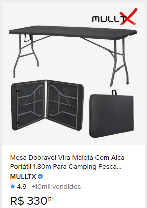 Comparação de preço de Mesa Dobrável c/ Alça Portátil 1.80m