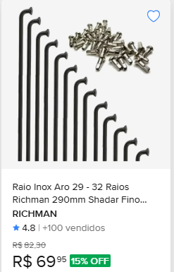 Comparação de preço de Raio Inox Preto Richman Shadar Aro Bicicleta 40 Unidades