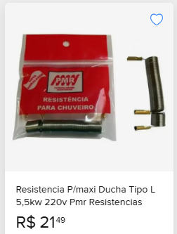 Comparação de preço de Resistencia P/maxi Ducha Tipo L 5,5kw 127v Pmr Resistencias