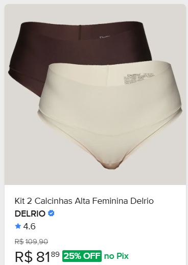 Comparação de preço de Kit 2 Calcinhas Alta Feminina Delrio Tam. G