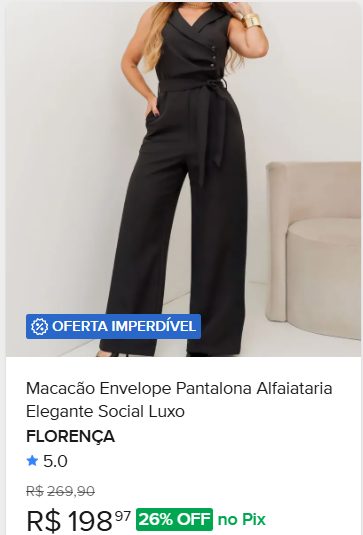 Comparação de preço de Macacão Alfaiataria Feminino Pantalona Elegante Longo Tam. GG