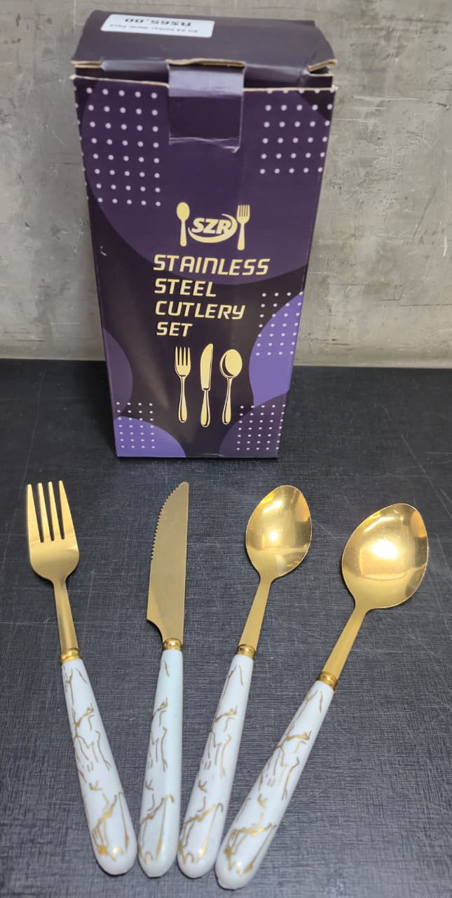 Kit 24 Colher Garfo Faca SZR (Dourado e Branco)