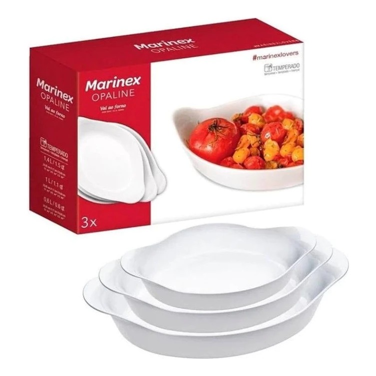 Conjunto De Marinex 3 Peças Oval De Vidro