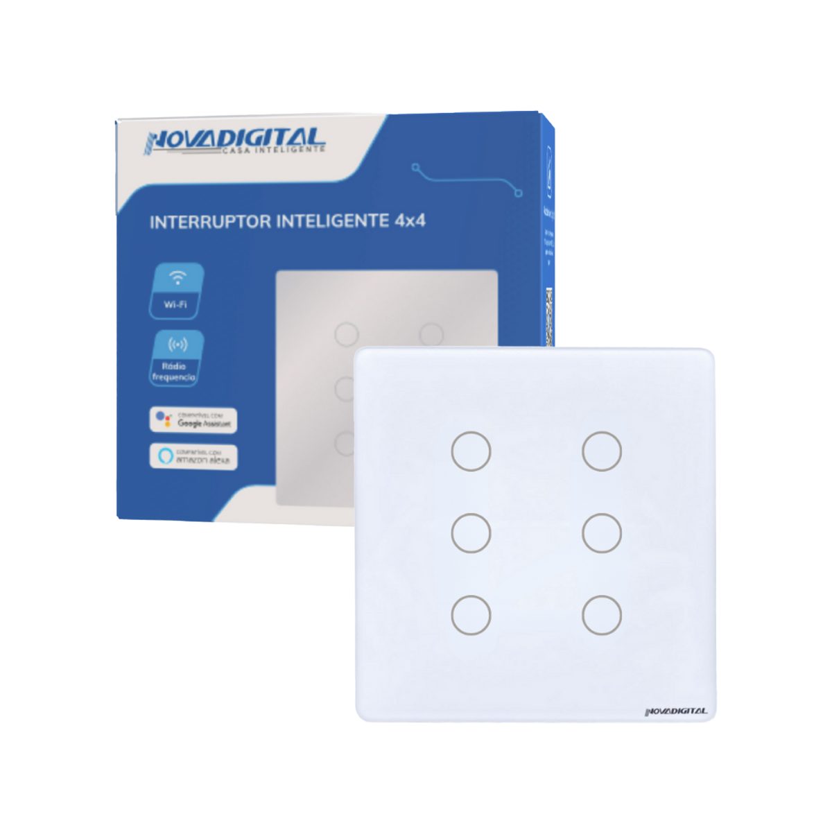 Interruptor Inteligente Wifi 6 Botões 4x4 Touch Alexa Google - Branco