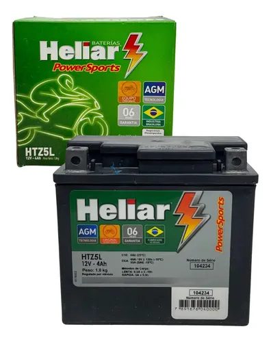 Bateria Heliar Htz6L 12V 5ah Moto Honda Fan Bros Xre 125/150