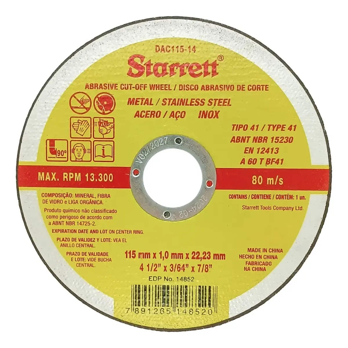 24 Disco De Corte Starrett Abrasivo 115mm 4.1/2 Aço Inox