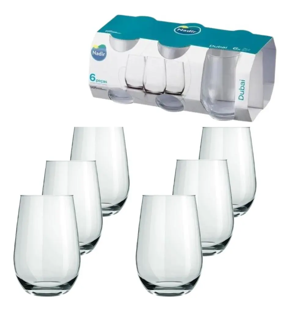Jogo Copos Vidro Dubai Long Drink Água 480ml Nadir 6 Peças