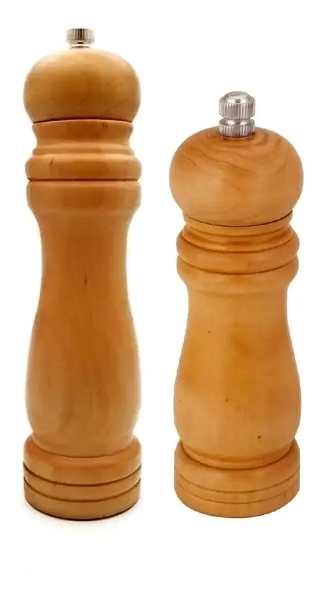 Kit 2 Moedores Pimenta Sal Grosso Unyhome Madeira Cerâmica 15+20cm Bege