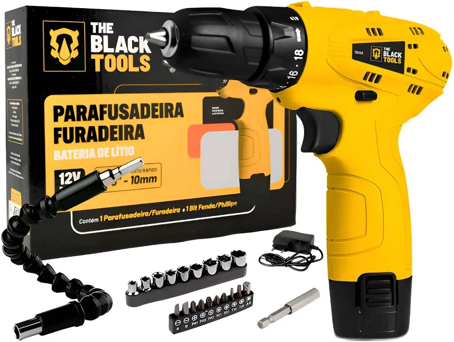 Parafusadeira Furadeira 3/8 Bivolt A Bateria 12v Cor Amarelo Frequência 60hz
