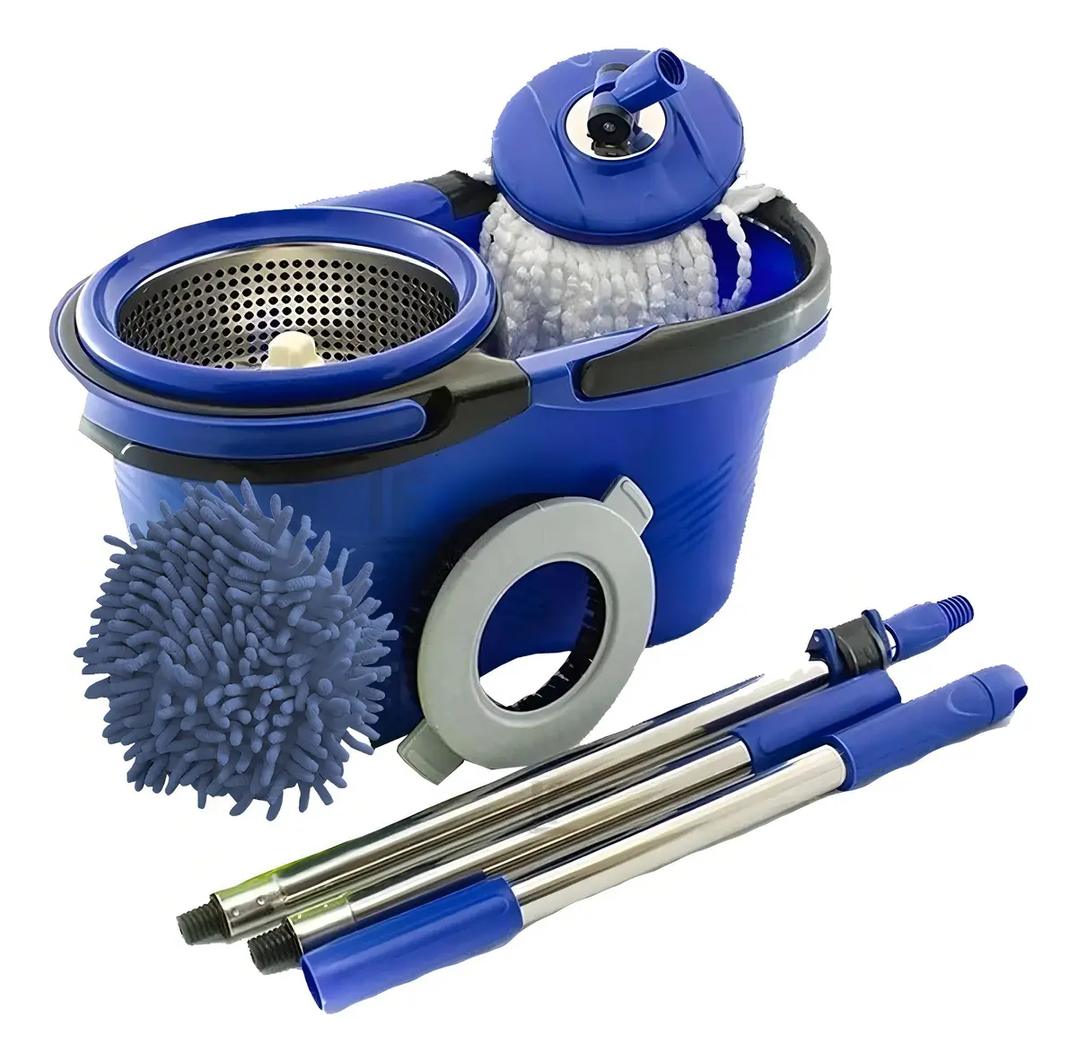 Esfregão Perfect Pro Mop 360° Balde Inox Cabo Longo Microfibra 16L