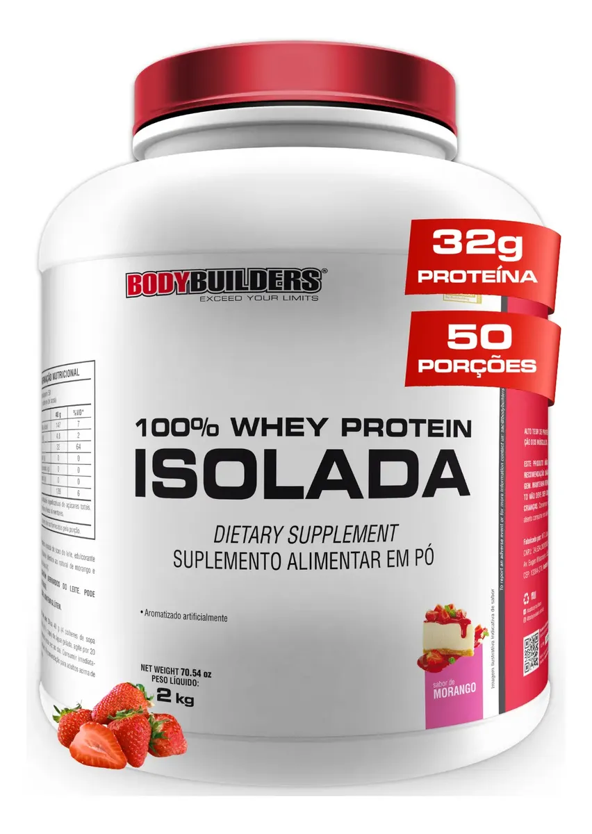 100% Whey Isolada Proteína 2kg Morango