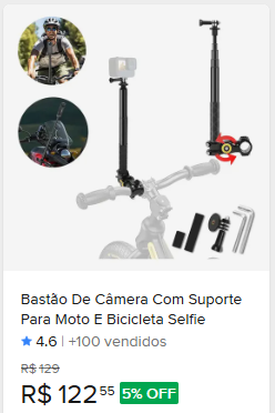 Bastão De Câmera Com Suporte Para Moto E Bicicleta Selfie