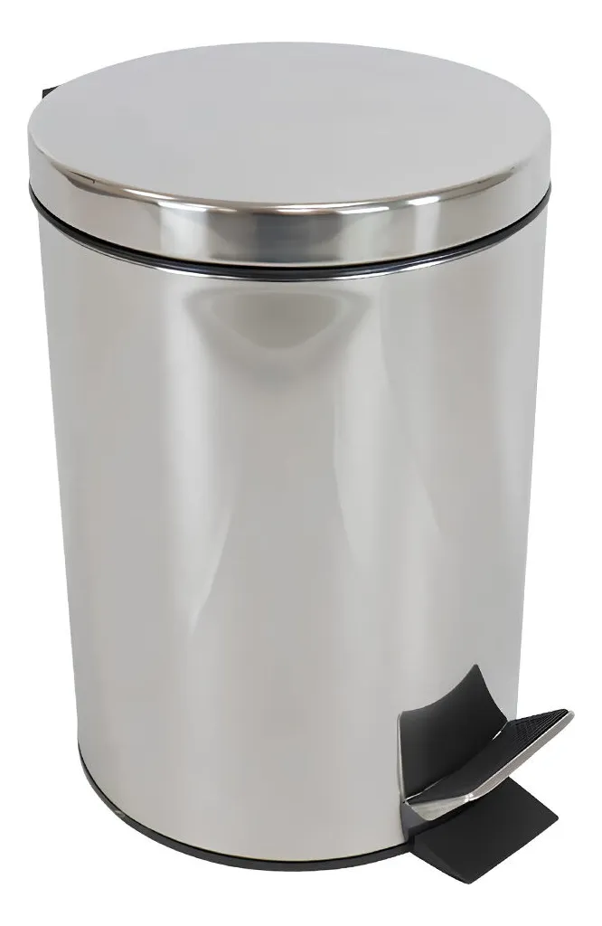 Lixeira De Inox Redonda 8l Com Pedal E Cesto Removível