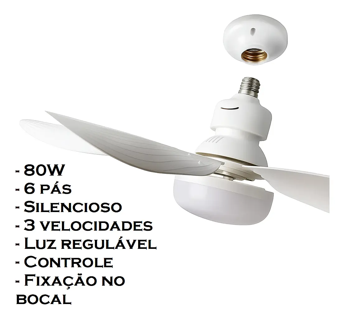 Ventiador De Teto E27 Com Lâmpada Led