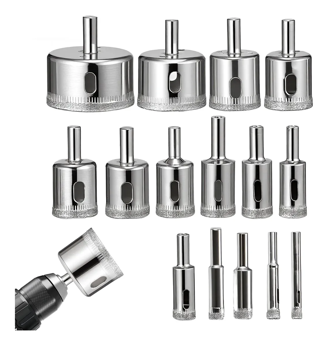 Jogo 15 Brocas Diamantadas Serra Copo Vidro Granito Ceramica