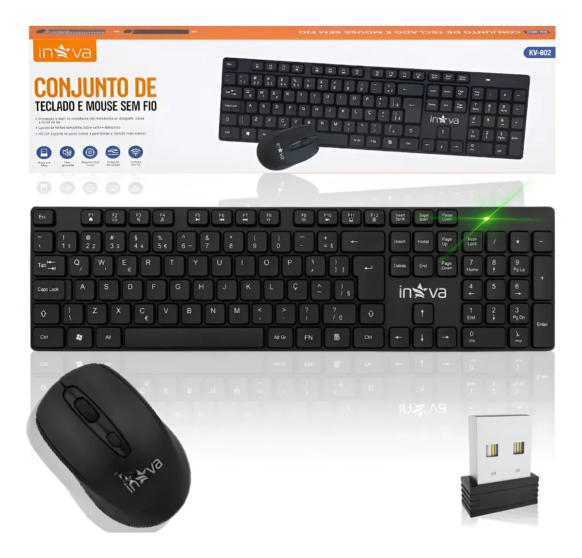 Kit Teclado E Mouse Sem Fio Inova KV-802