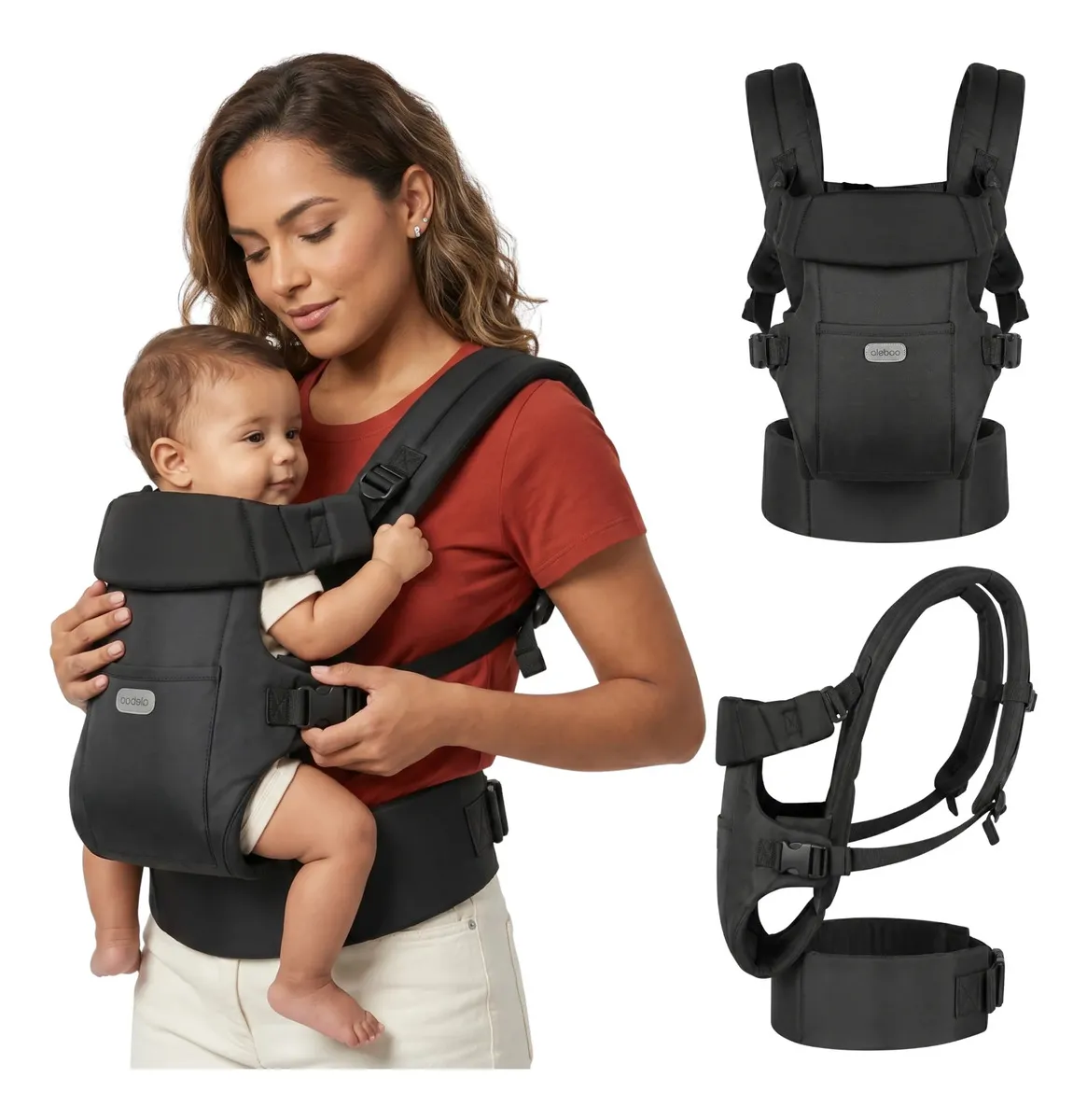 Bolsa Canguru Seguro Ergonômico Assento Bebê Premium Aiebao Cor Preto