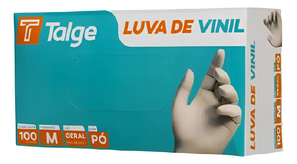 Luva Vinil Talge Descartável Sem Amido Cx 100 Un