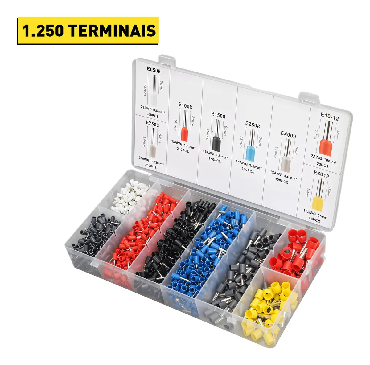 Kit 1250 Unidades Terminal Tubular Ilhós Para Fio Fino