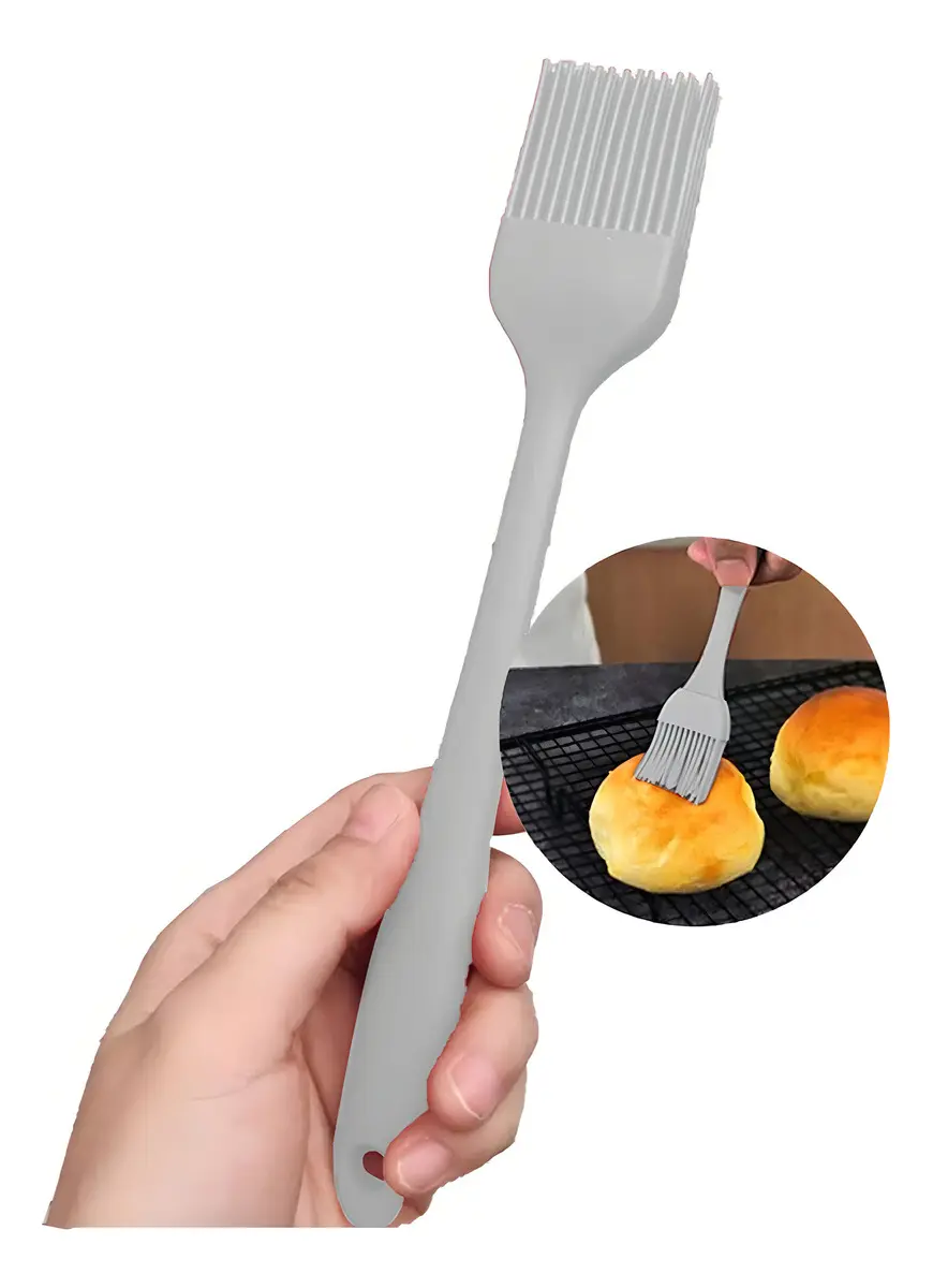 Pincel Culinário Grande De Silicone Untar Frigideira Cinza