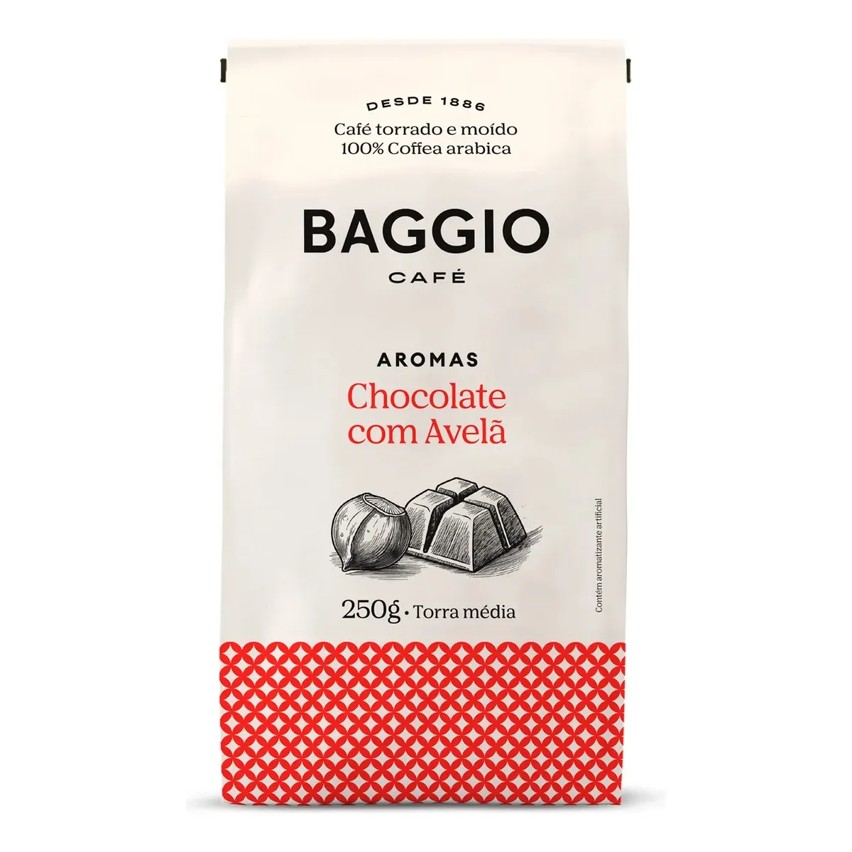 Café Chocolate Com Avelã Gourmet Torrado E Moído 100% Árabica Aromas Baggio 250gr Pacote