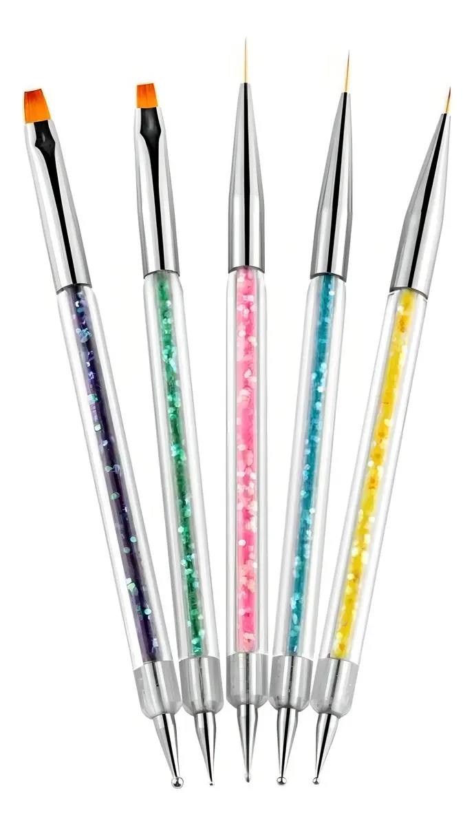 Kit 5 Pinceis E Boleadores Nail Arte Cerdas Macias Precisas