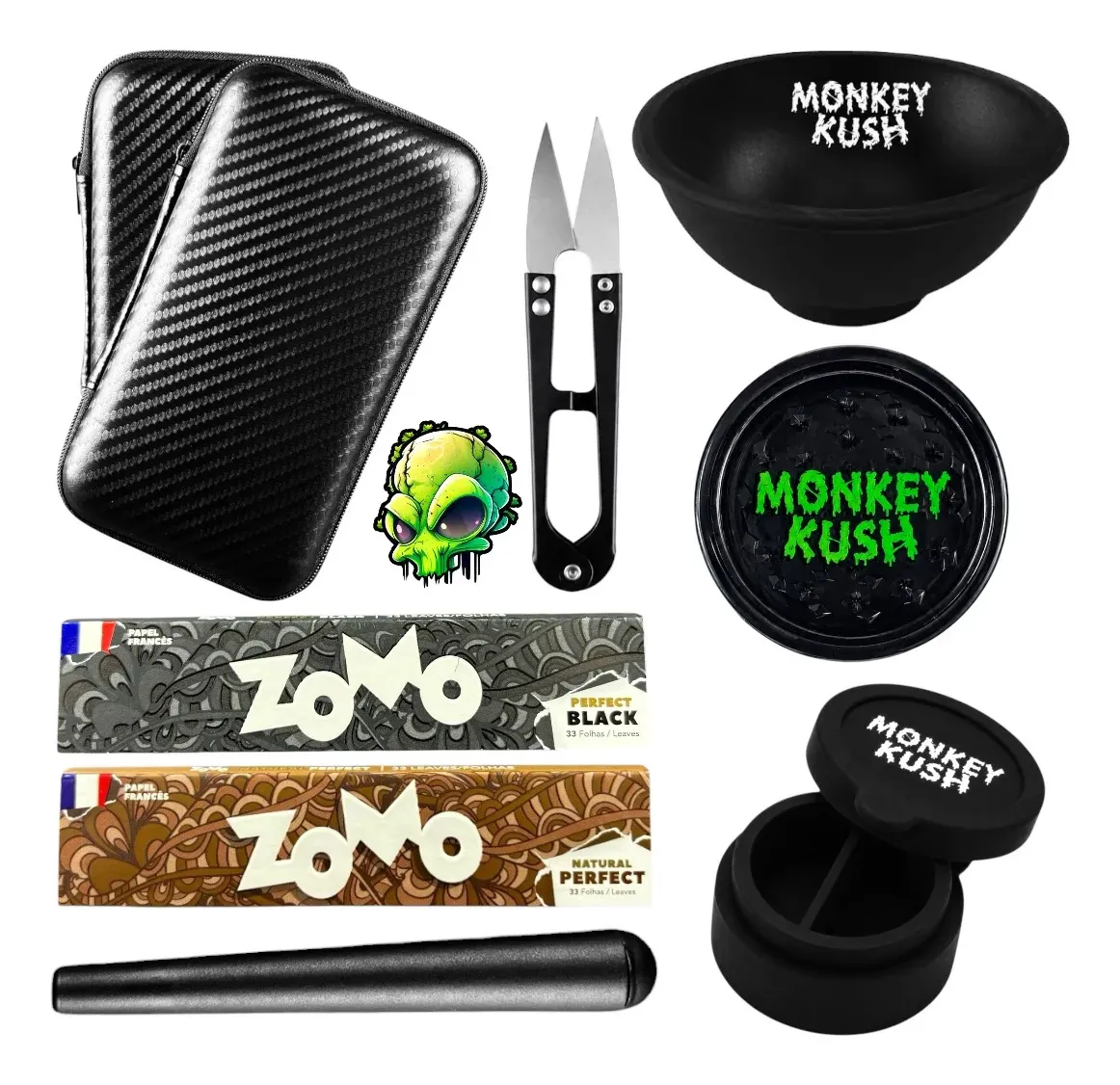 Kit Case Dichavador Tesoura Cuia Piteira Seda