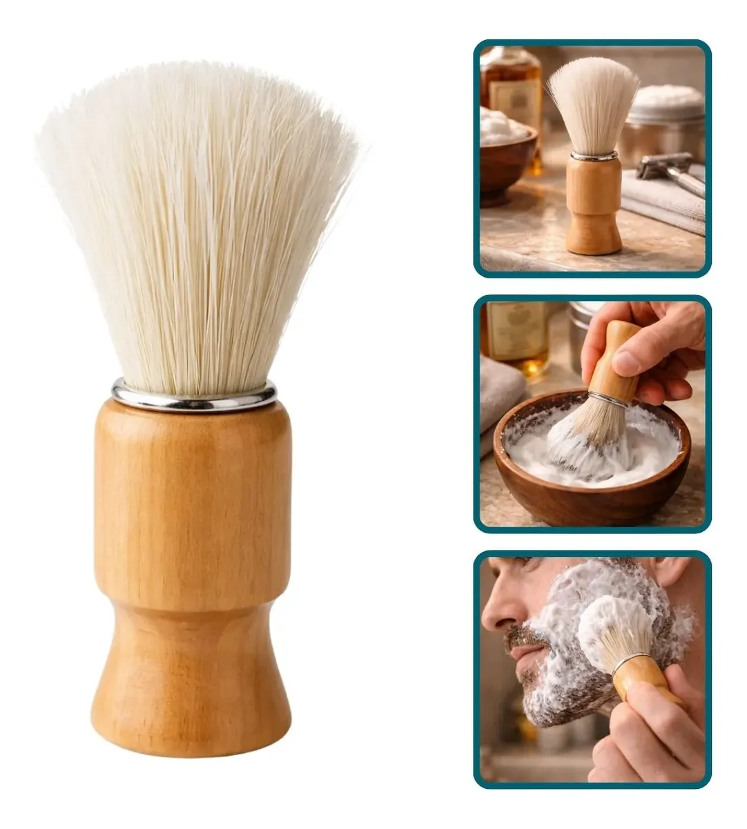 Pincel Para Barbear Profissional Madeira C/ Cerdas Barbeiro