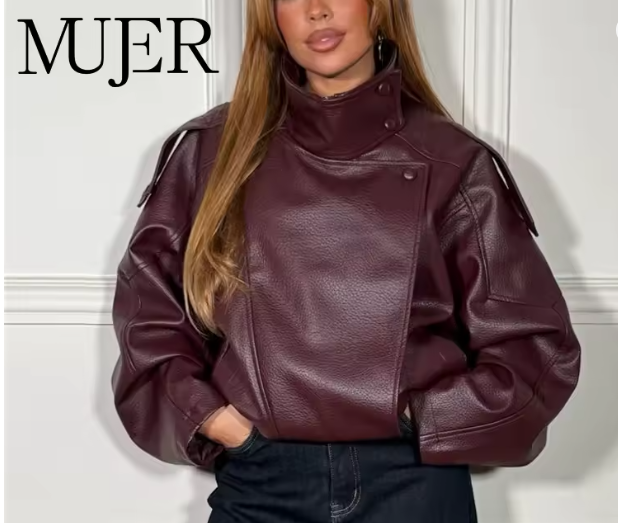 Jaquetas de Couro Sintético para Mulheres, Jaqueta Bomber Oversize Tam. M