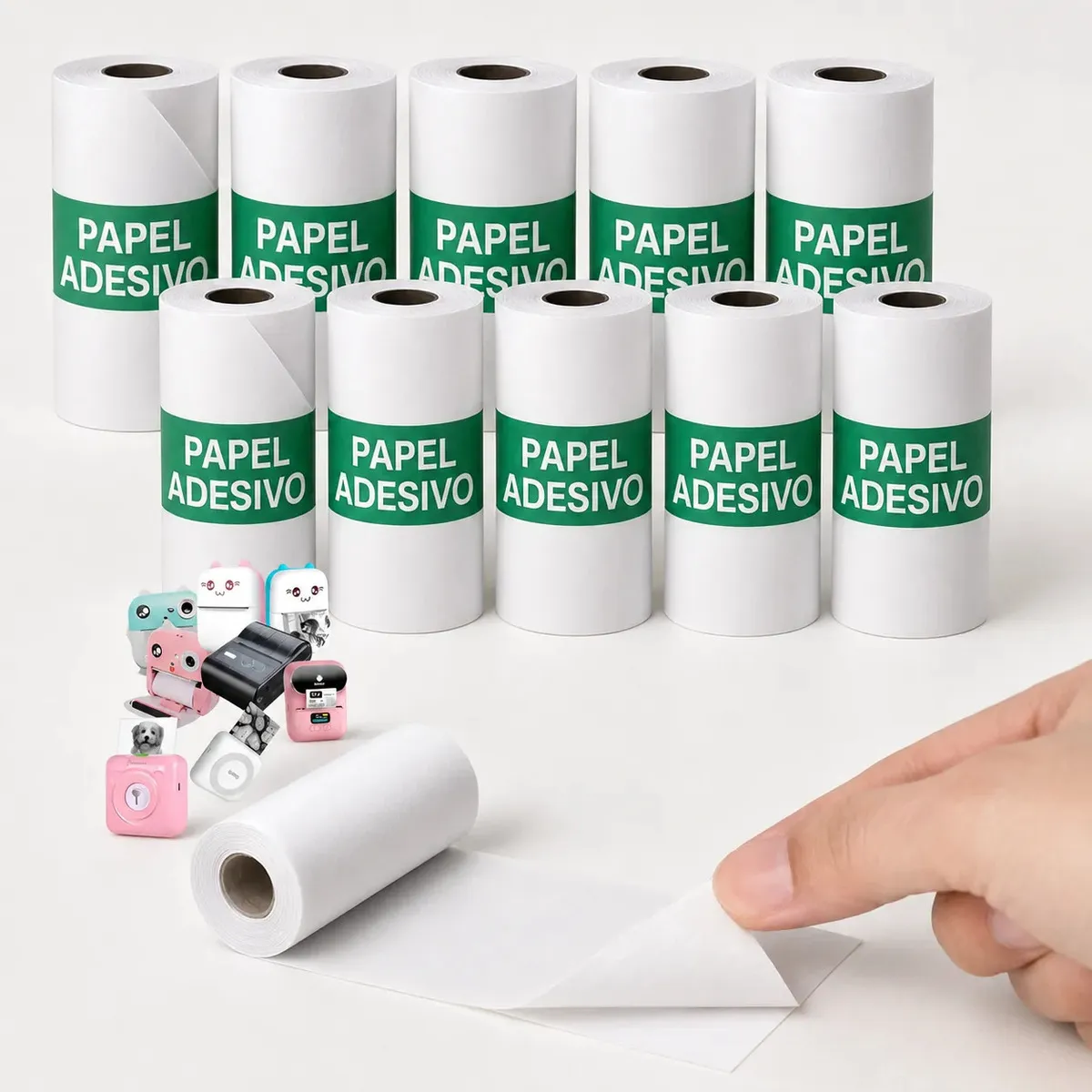 Kit 10 Rolos de Papel Térmico Adesivo 57x30mm para Mini Impressora Portátil