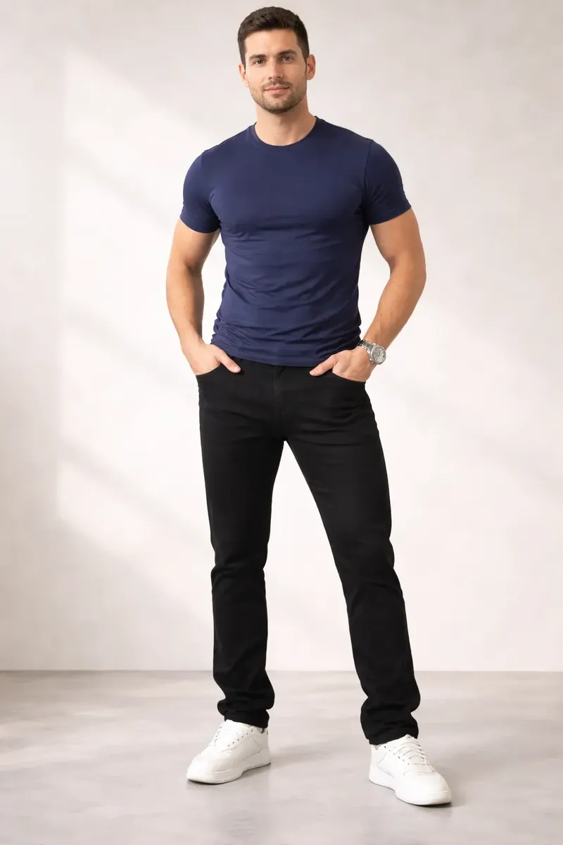 Calça Masculina Jeans Preta Tradicional Premium C/ Elastano Tam. 44